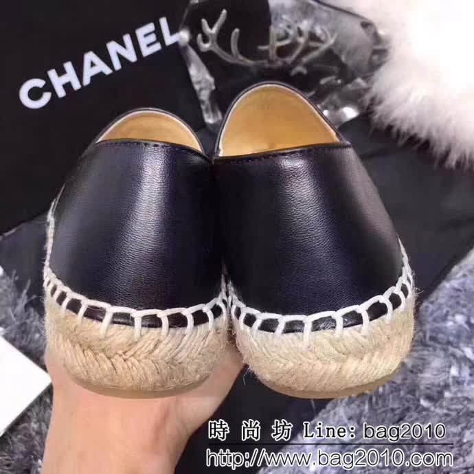 CHANEL香奈兒 彩色羊皮系列 漁夫工藝 黑色綿羊皮 女休閒鞋 QZS2324